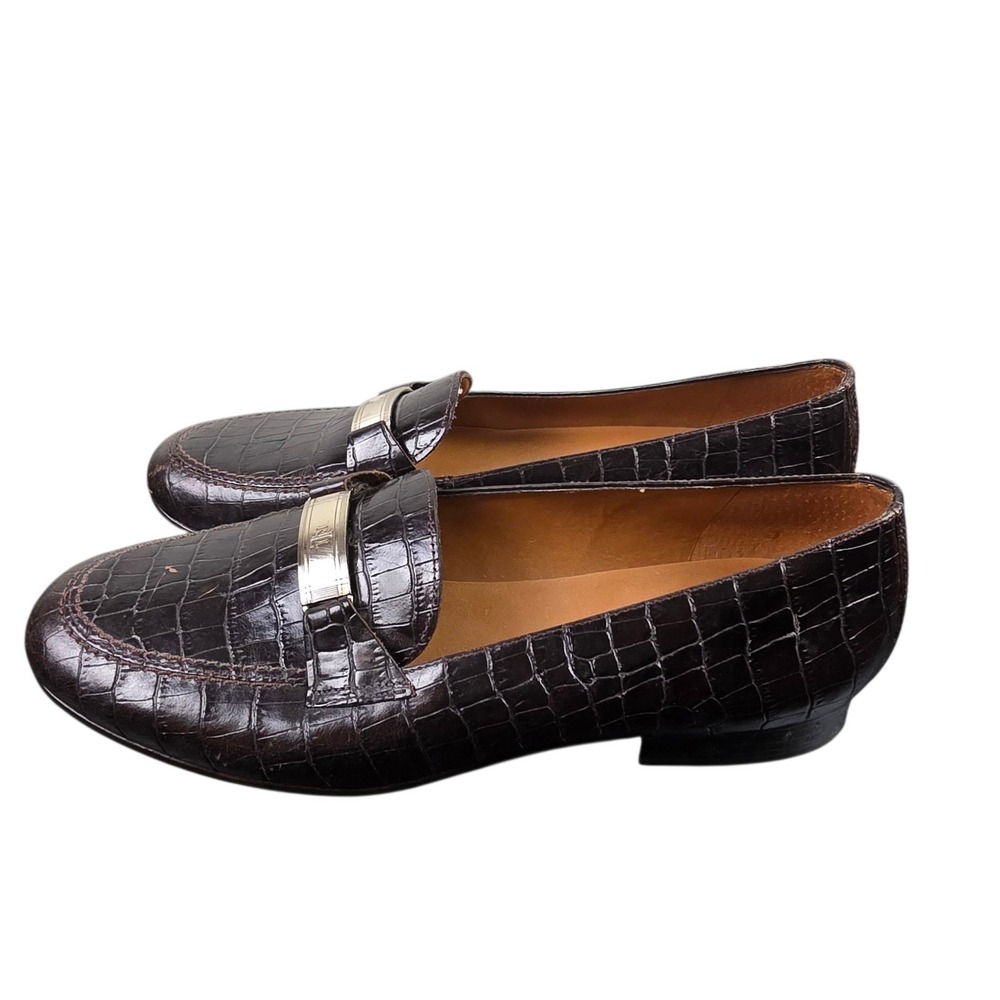 Lauren Ralph Lauren Loafers Womens 7.5 AA Brown Good Croc Embossed RL Logo Bar - Picture 4 of 11